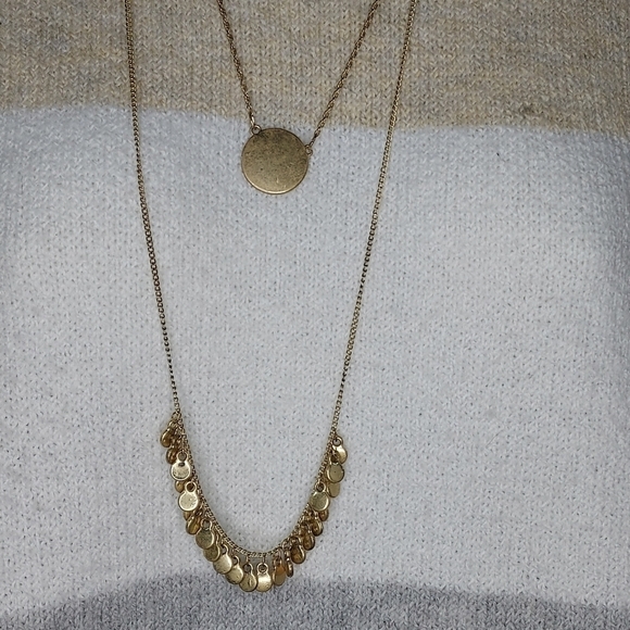 Target necklace double strand disc coin pendant mini coin charms matte gold tone - Picture 2 of 4